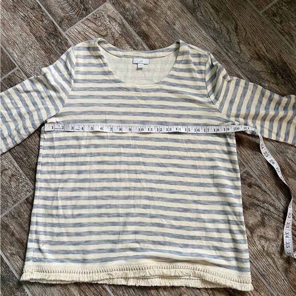 J Jill 100% Cotton Blouse with fringe detail, White and blue striped, Women’s M - Picture 8 of 9